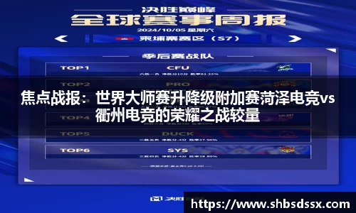 焦点战报：世界大师赛升降级附加赛菏泽电竞vs衢州电竞的荣耀之战较量
