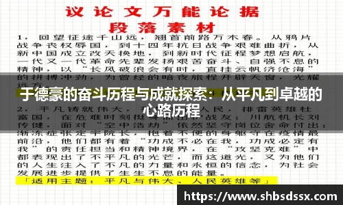 于德豪的奋斗历程与成就探索：从平凡到卓越的心路历程